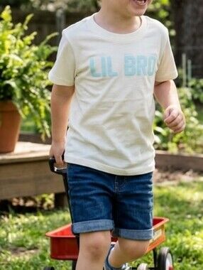 NWT 10Threads Lil Bro T-Shirt Boys Size 5 White Baby Blue Graphic Tee